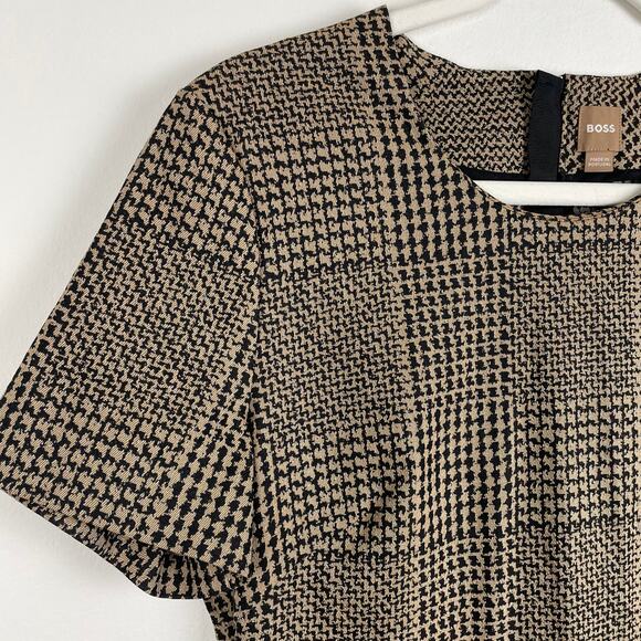 Hugo Boss Dixetta Sheath Midi Dress Brown Black Houndstooth US 8 Short Sleeve - Picture 5 of 16